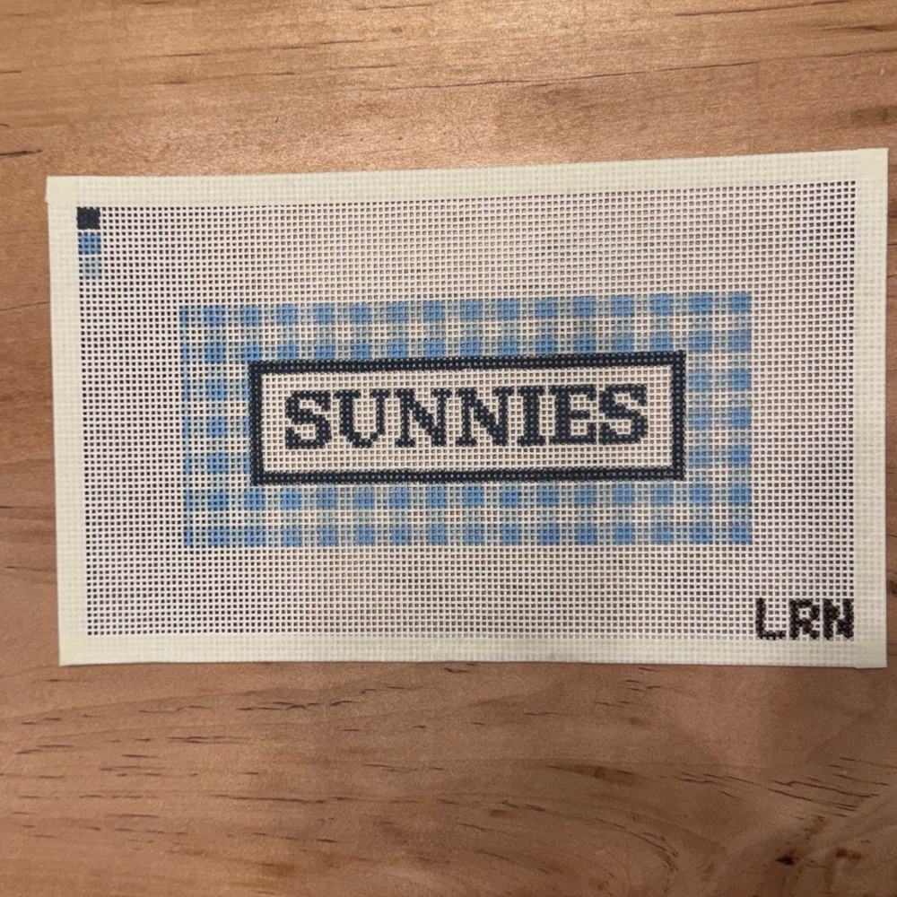 Sunglasses Case Hand-Painted Needlepoint Canvas with Blue Gingham
